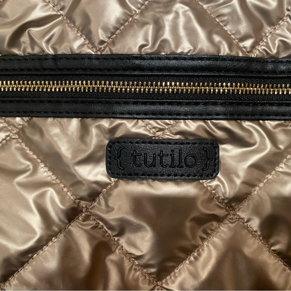 TUTILO- Quilted Satin Bag with Black Accents Stunning Metallic Gold